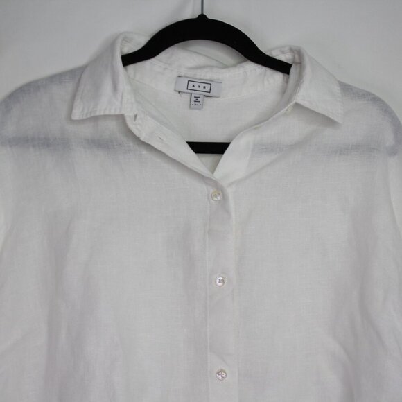 AYR Linen Button Up Crop Top Women's Size XL White Short Sleeve Minimalist - Picture 3 of 9